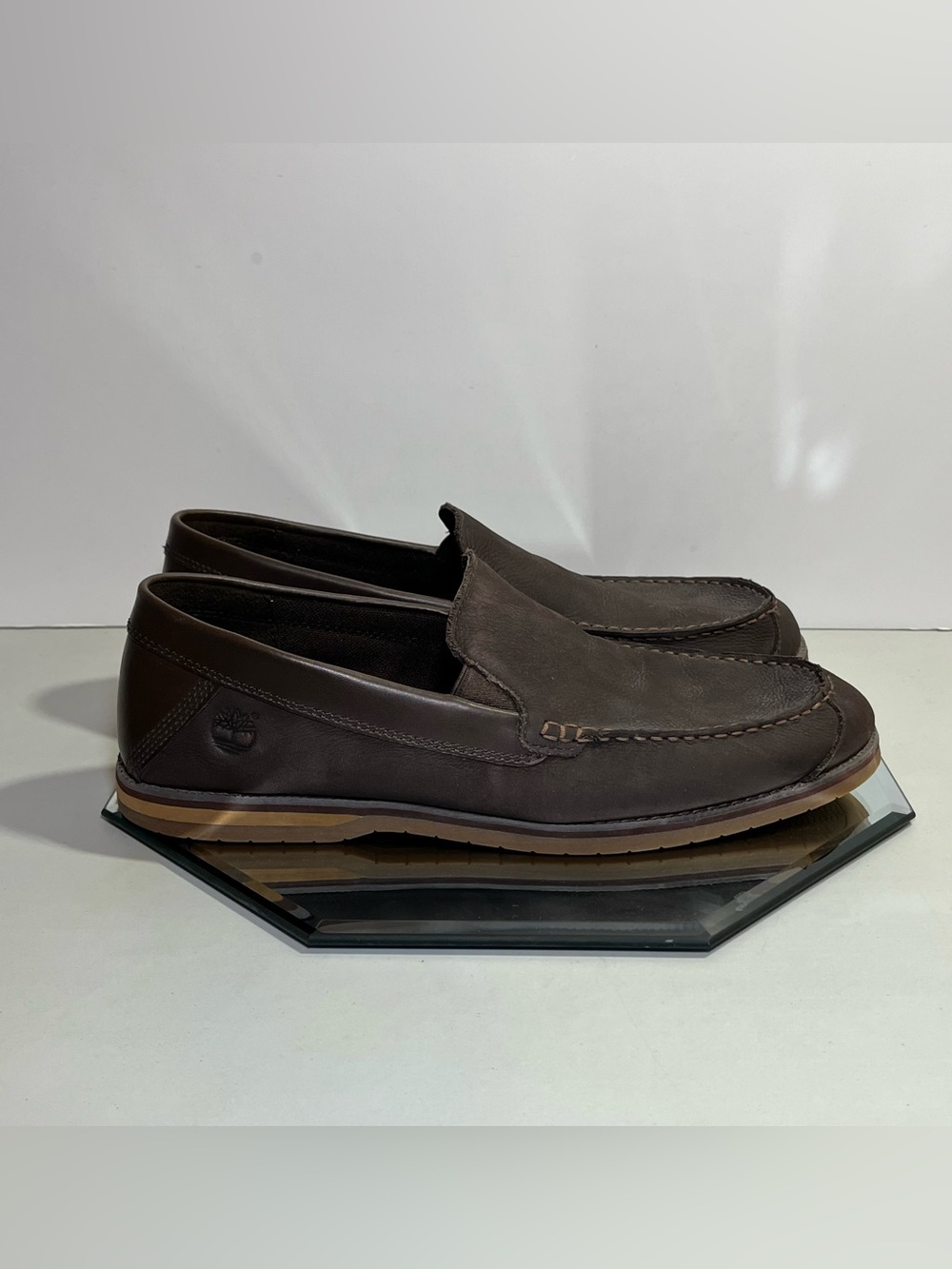 Men’s Timberland Ortholite Leather Slip-On Moc Toe Loafers, Size 11, Brown